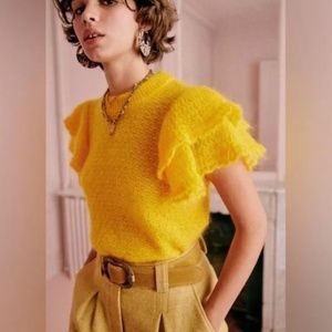 Sezane Yellow Ruffle Sleeve Sweater. M